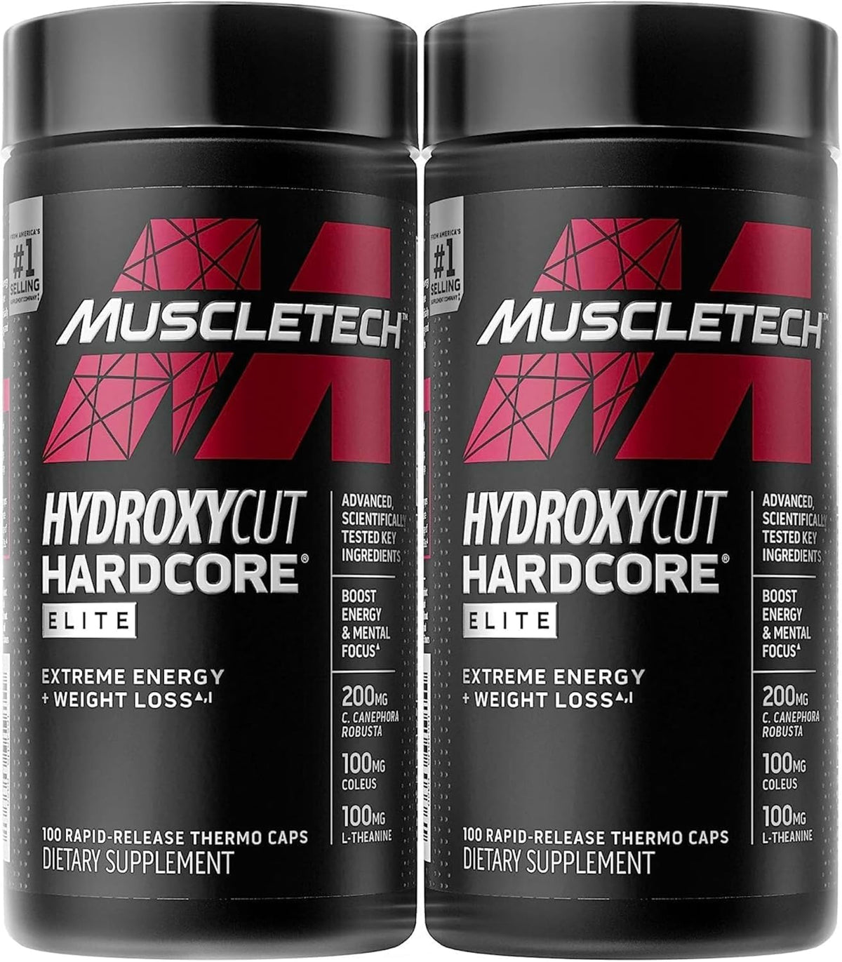 Hydroxycut Hardcore Elite bottle front view highlighting energy-focused packaging