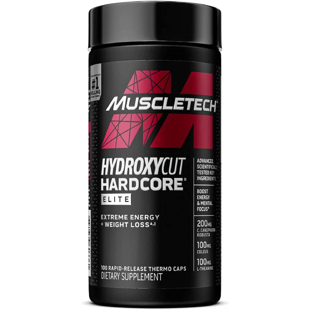 Hydroxycut Hardcore Elite bottle front view highlighting energy support for workouts