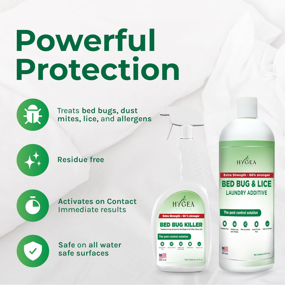 Hygea Natural Lice Laundry Additive 32oz shown with detergent for fabrics.