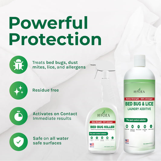 Hygea Natural Lice Laundry Additive 32oz shown with detergent for fabrics.