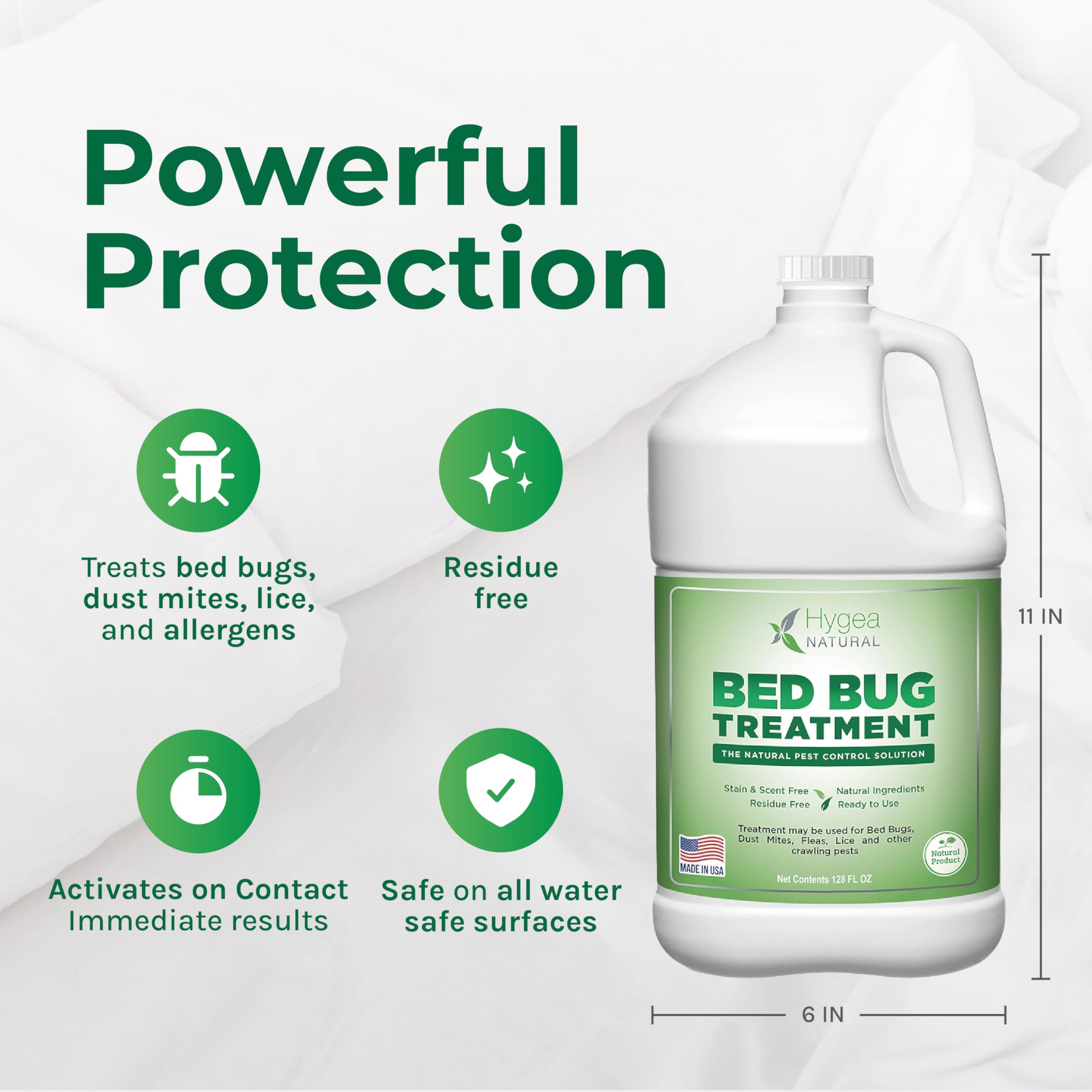Hygea Natural odorless spray on upholstery highlights stain-free pest control.