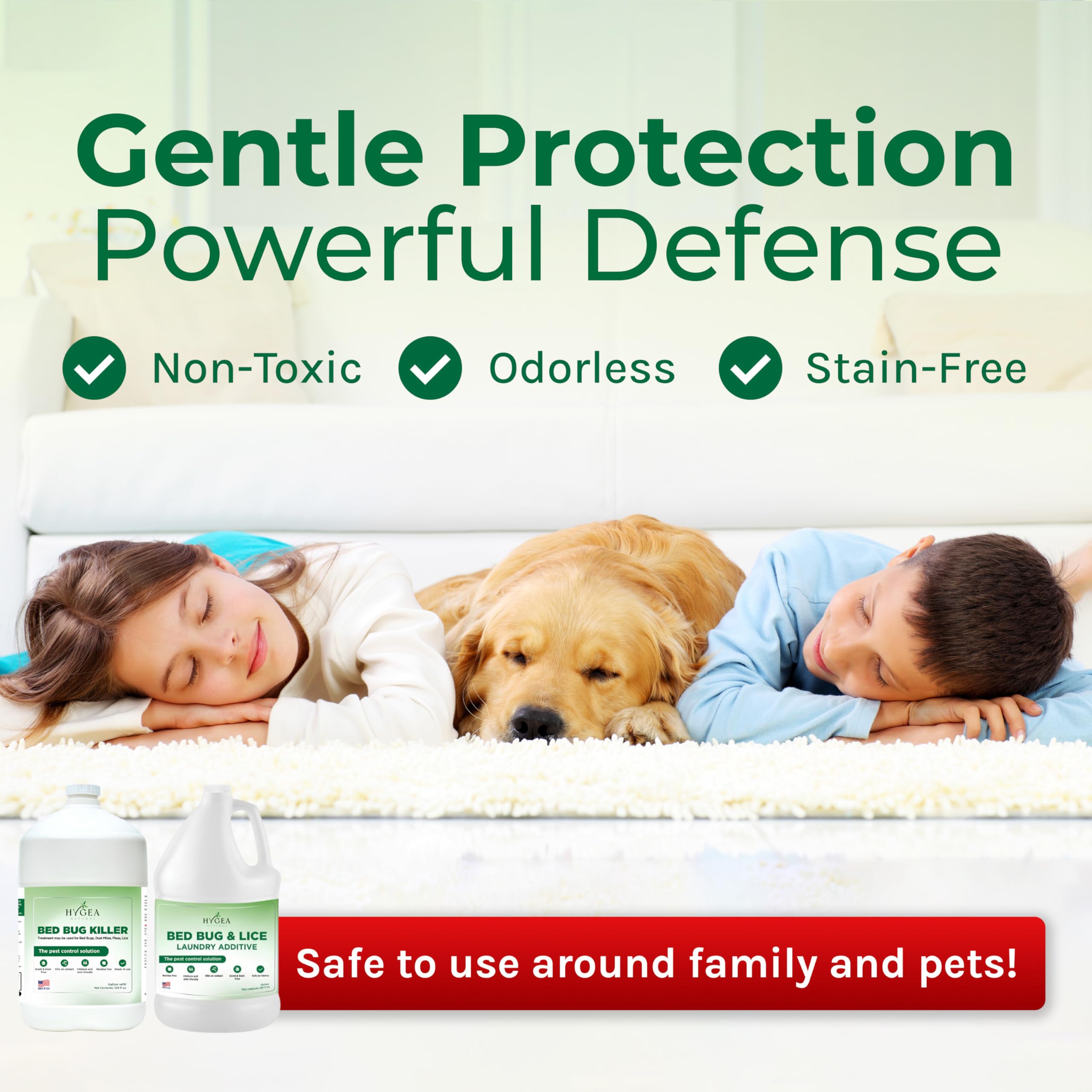 Hygea Natural spray on upholstery demonstrating pest control.