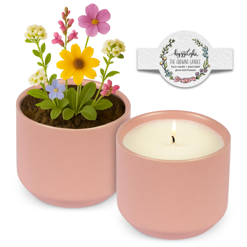 Hyggelight Adelyn lavender candle 8oz in pink ceramic pot creates calming ambiance.