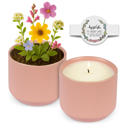 Hyggelight Adelyn lavender candle 8oz in pink ceramic pot creates calming ambiance.