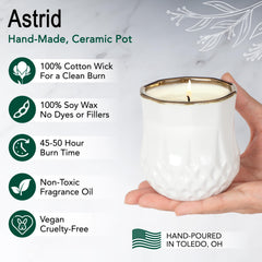 Astrid 9oz white ceramic pot doubles as a planter after candle life.