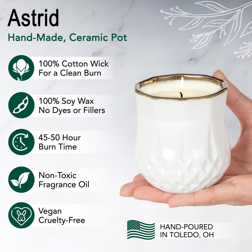 Hyggelight Astrid white ceramic pot holds a 9oz candle for reusable design