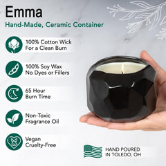 Hyggelight Emma black ceramic pot holds 13oz of wax, a chic centerpiece.