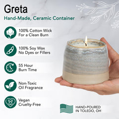 Hyggelight Greta wick and ceramic pot under warm glow