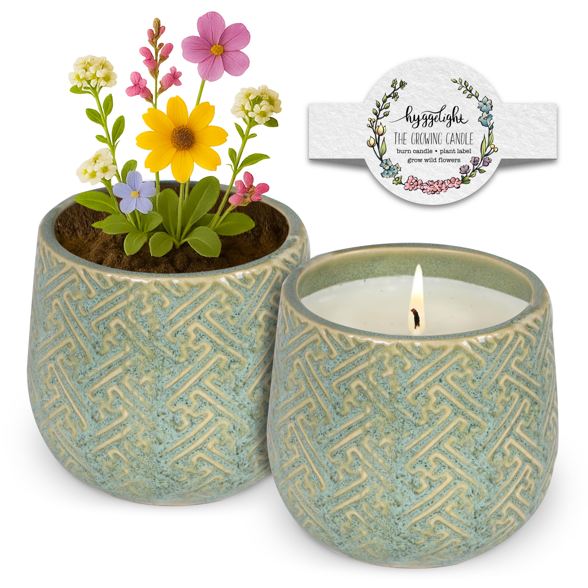 Hyggelight Ida candle in a ceramic pot ready to illuminate the living room