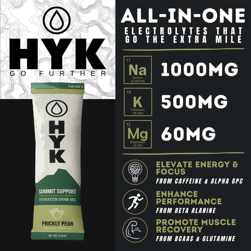 HYK Electrolyte+ prickly pear pack close-up for convenient daily fueling.