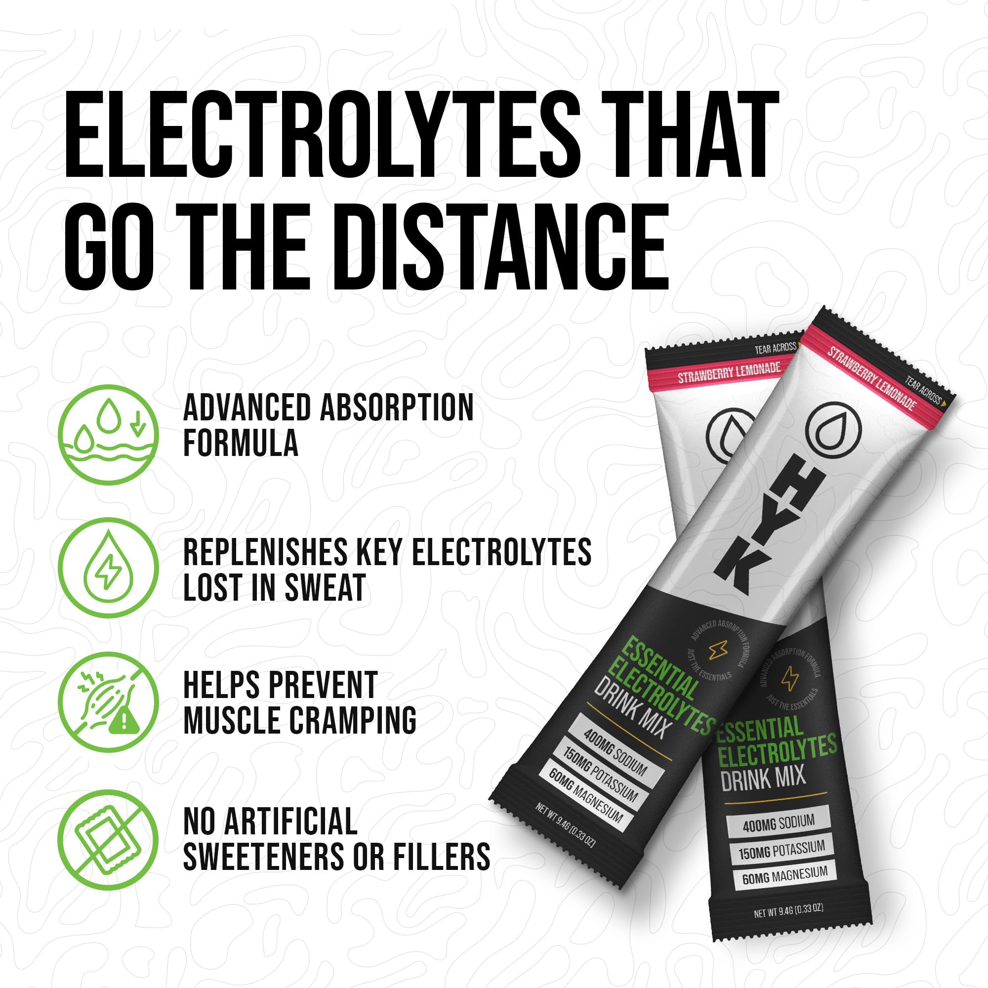 HYK Essential Electrolytes pack icon lineup signals vitamins for daily energy support