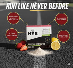 HYK Essential Electrolytes packets closeup shows ingredients for faster absorption
