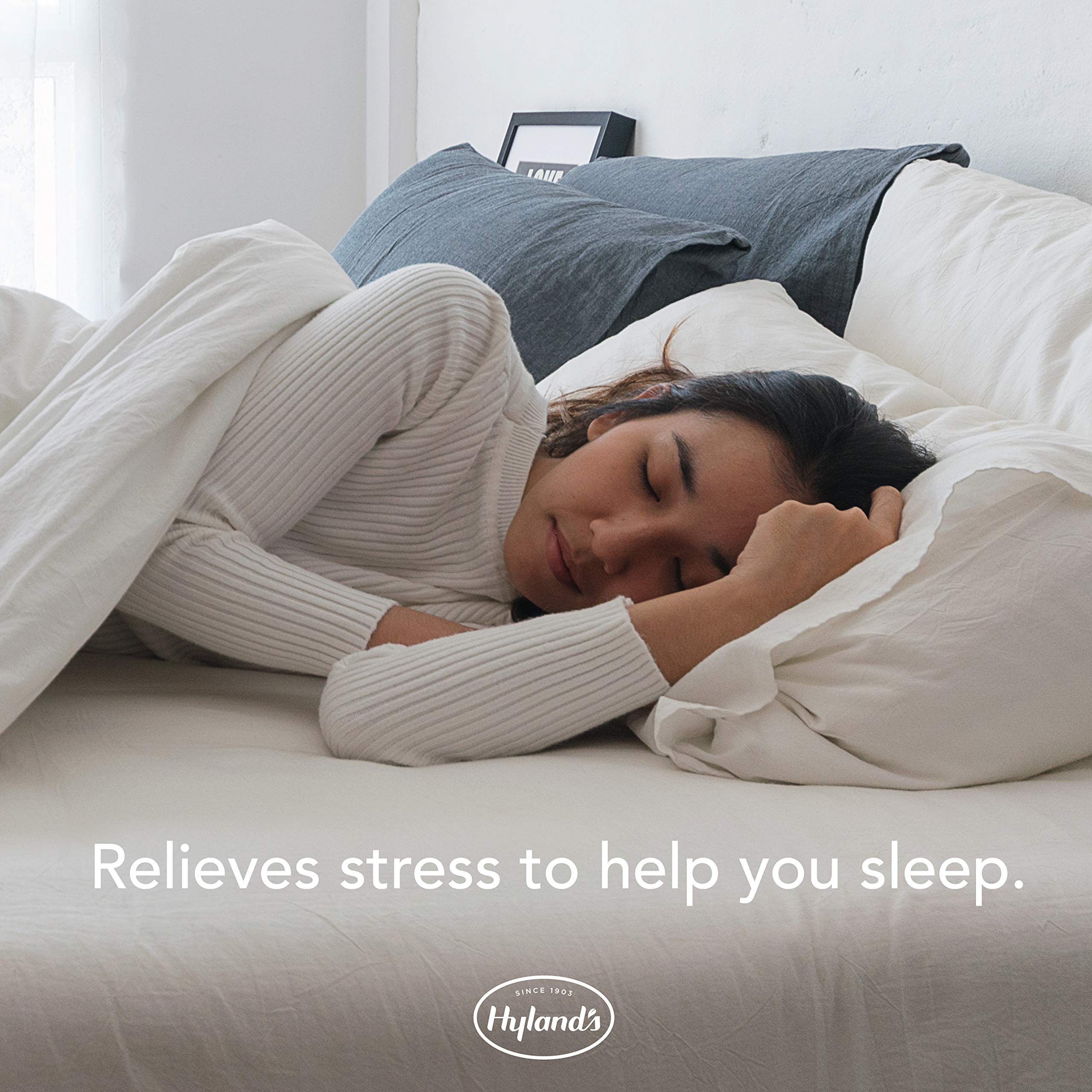 Closeup of Hyland's Calms Forte tablets, easy to swallow for gentle tension relief