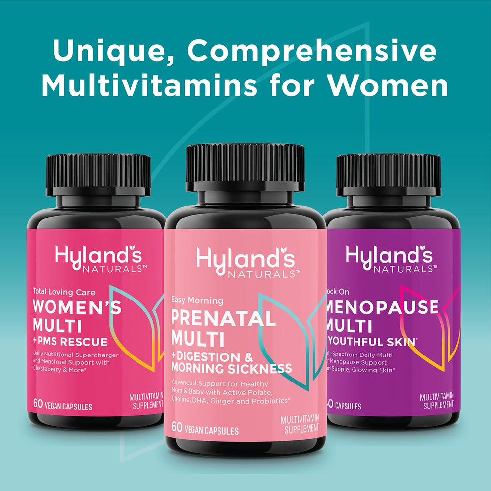 Hyland's Easy Morning Prenatal algae DHA provides plant-based omega-3 for brain development support.