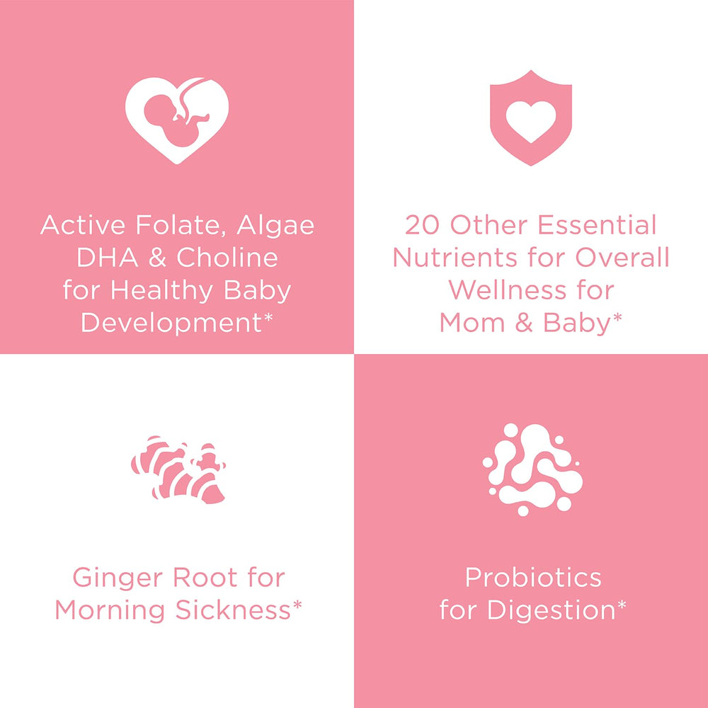 Hyland's Easy Morning Prenatal capsules close-up with mint scent for easy swallowing.