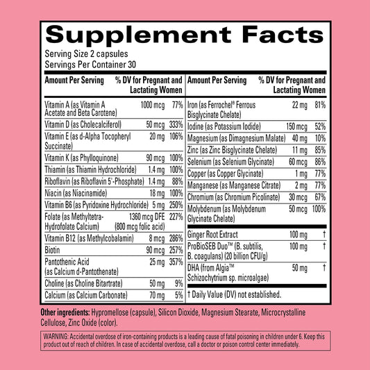 Hyland's Easy Morning Prenatal label highlights active folate and DHA for potential fetal development support.