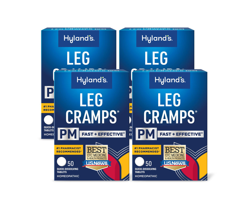 Hyland's Leg Cramps PM tablets on tongue for fast nighttime relief