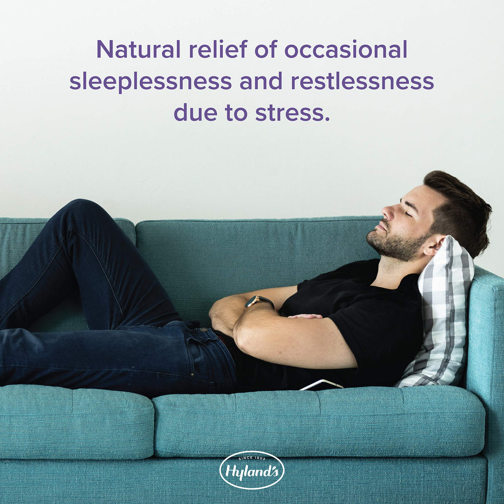 Hyland's Rest tablets close-up, quick-dissolving relief for calmer nights