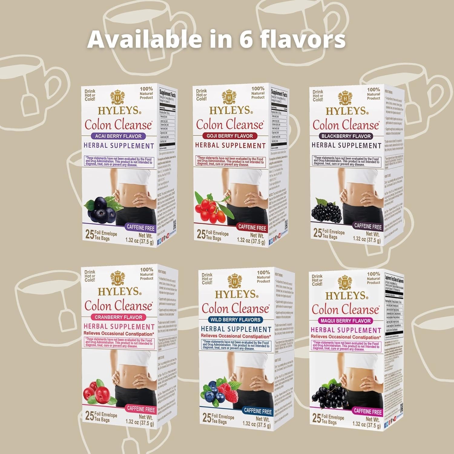 Bright packaging and label highlighting caffeine-free formula.