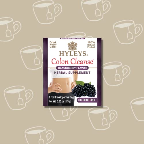 Hyleys Colon Cleanse Tea blackberry flavor tea pour depicts a soothing, caffeine-free ritual.