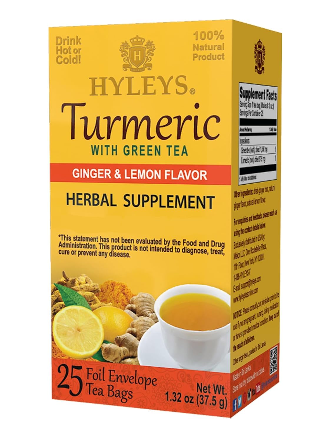 Hyleys Ginger Turmeric Tea Lemon box ready for your daily ritual.
