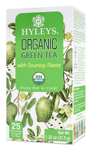 Hyleys Organic Green Tea Soursop Flavor tropical aroma hints enhancing tea time.