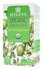 Hyleys Organic Green Tea Soursop Flavor tropical aroma hints enhancing tea time.