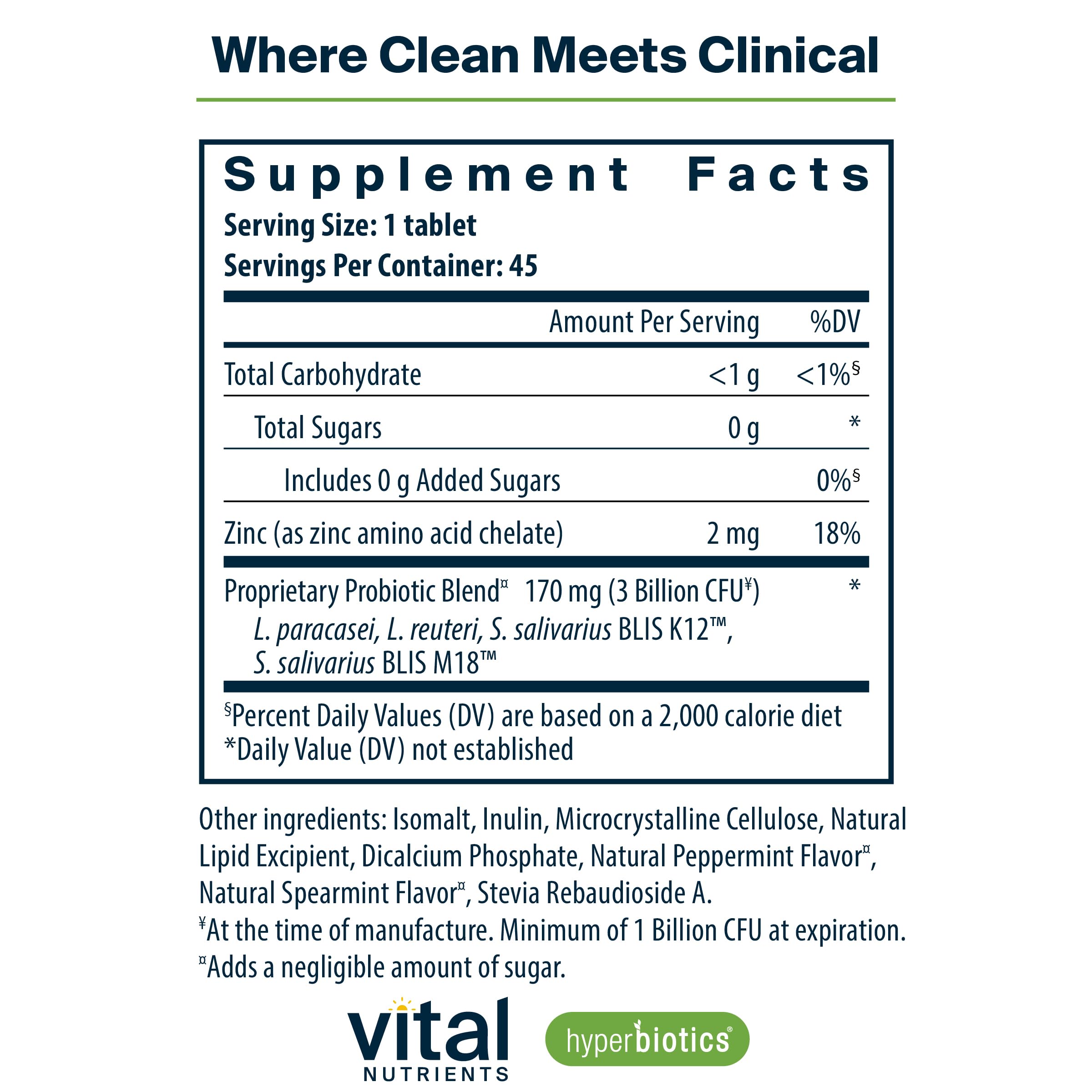 Hyperbiotics Pro Dental tablet mint close-up for convenient daily use.