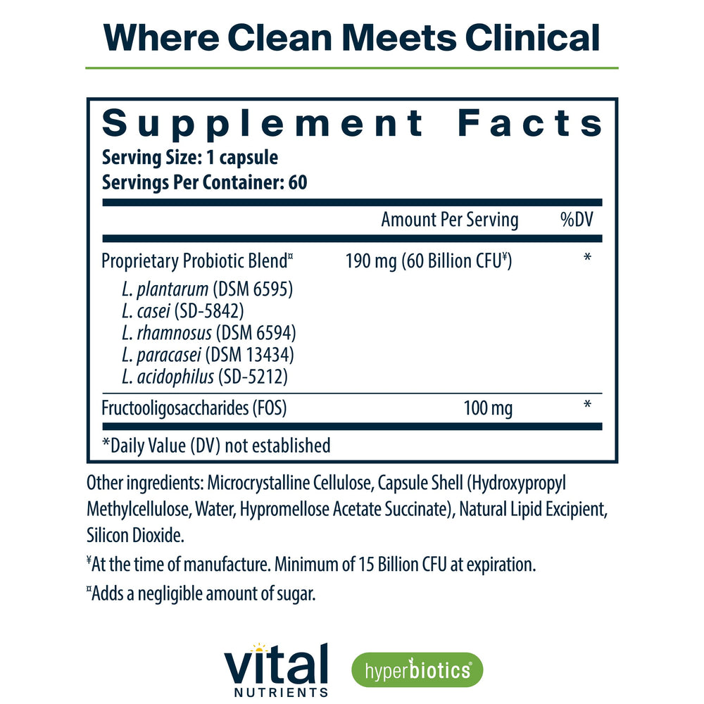Hyperbiotics Vital Nutrients capsules in a row illustrating convenient once-daily use