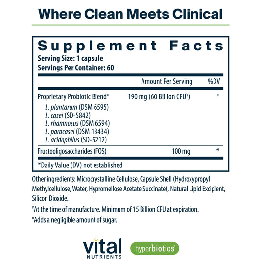 Hyperbiotics Vital Nutrients capsules in a row illustrating convenient once-daily use