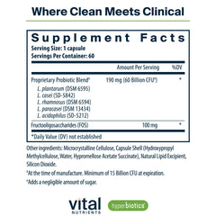 Hyperbiotics Vital Nutrients capsules in a row illustrating convenient once-daily use