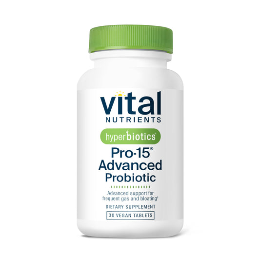 Hyperbiotics Vital Nutrients Pro-15 bottle shown for daily digestive balance