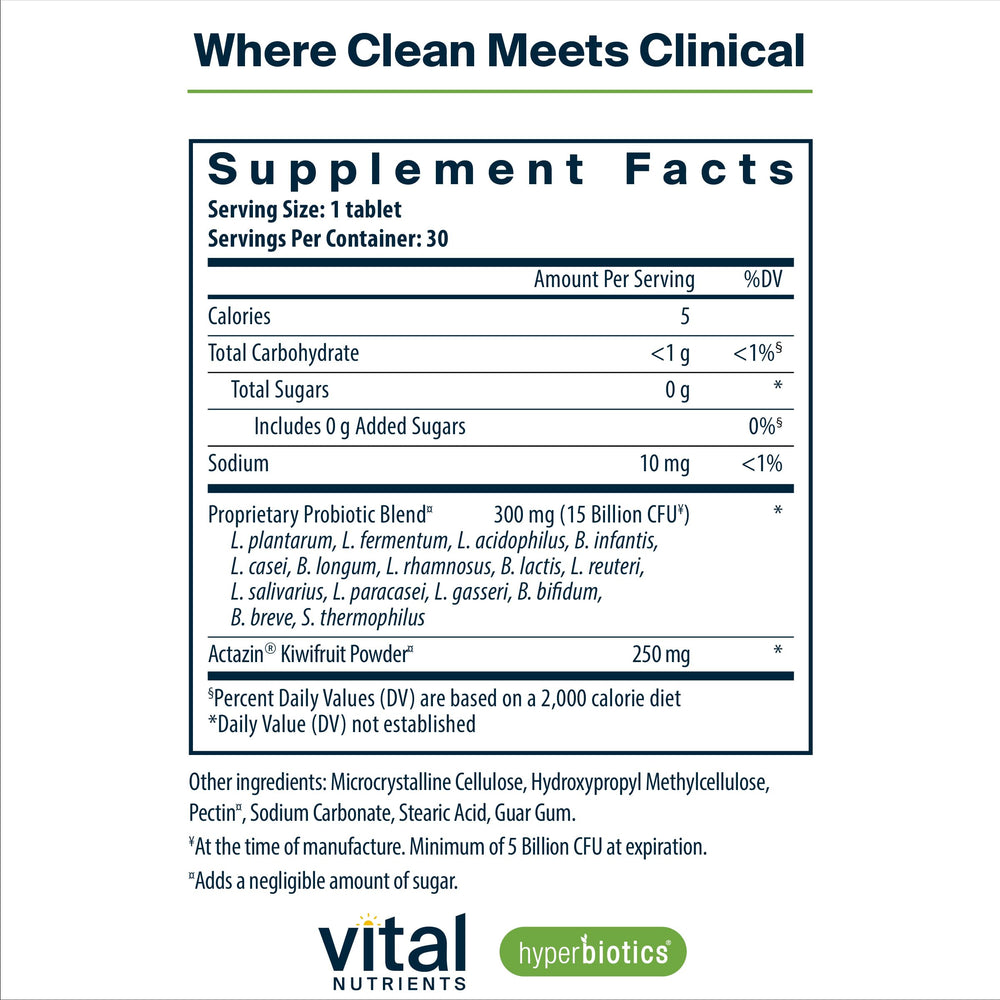 Close-up of Hyperbiotics Pro-15 capsules highlighting vegan, shelf-stable formula