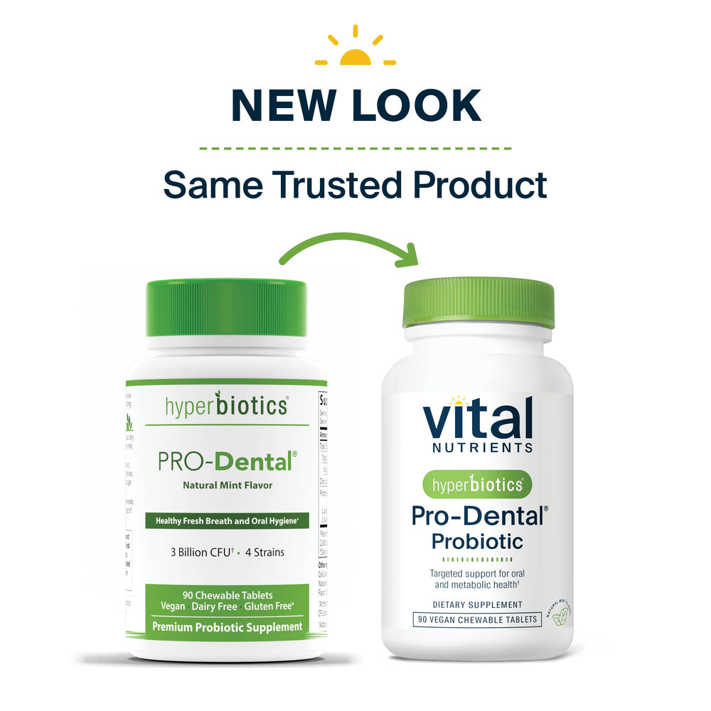 Person taking a mint Hyperbiotics Pro Dental tablet at home