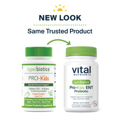 Hyperbiotics Vital Nutrients Pro Kids ENT gluten and dairy free formulation.
