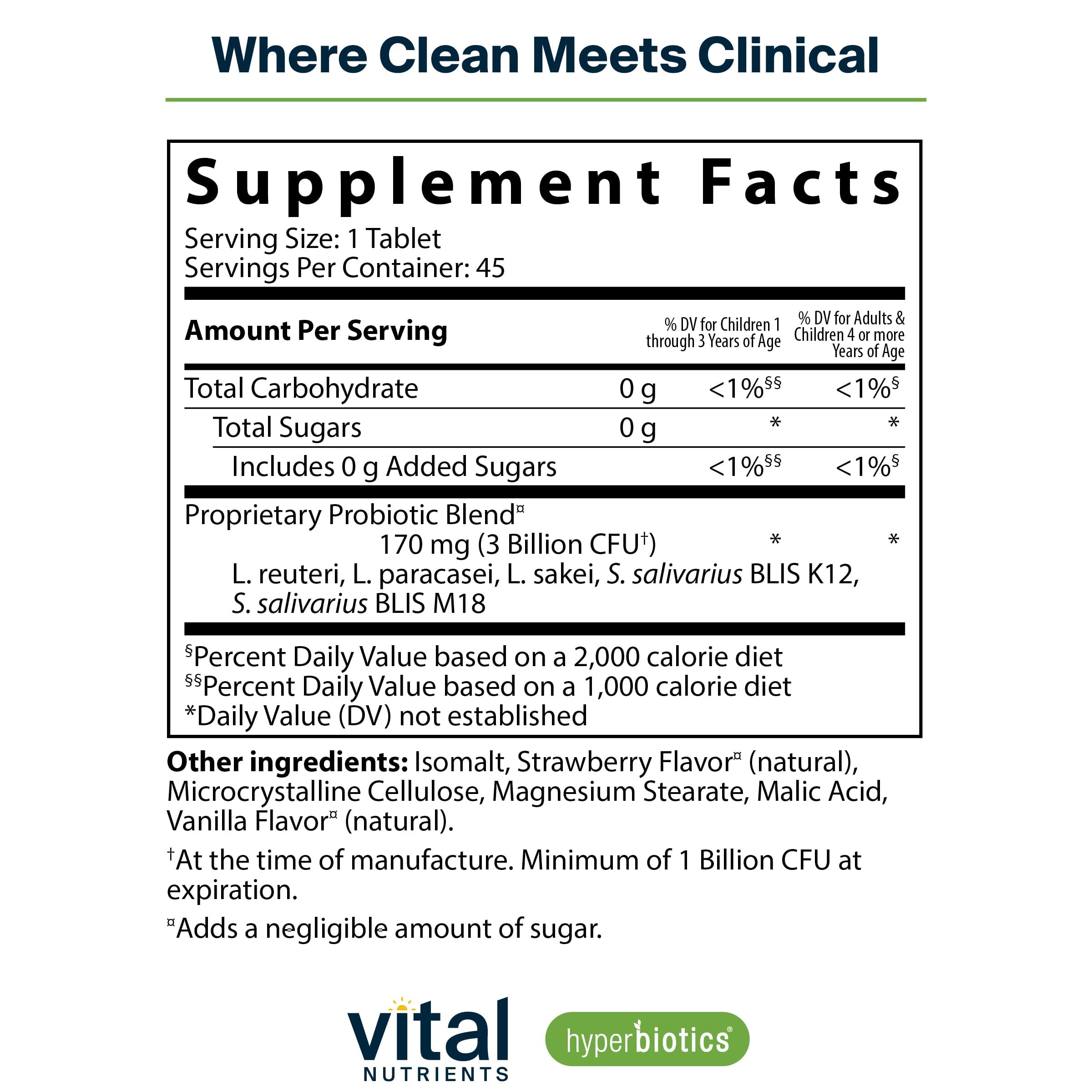Hyperbiotics Vital Nutrients Pro Kids ENT strawberry-vanilla chewable supports daily routine.