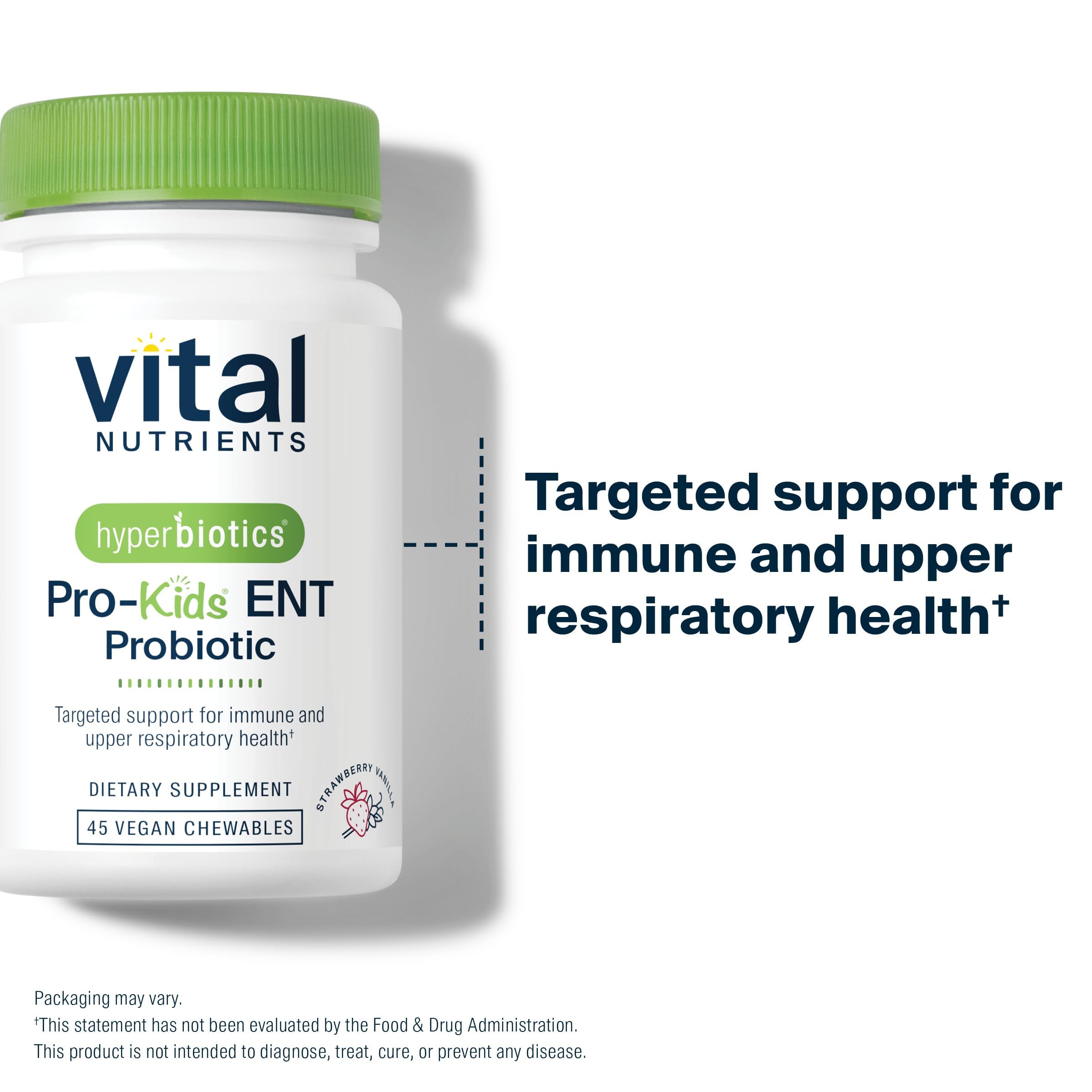 Hyperbiotics Vital Nutrients Pro Kids ENT mouth-health focus highlighting M18 enzyme action.