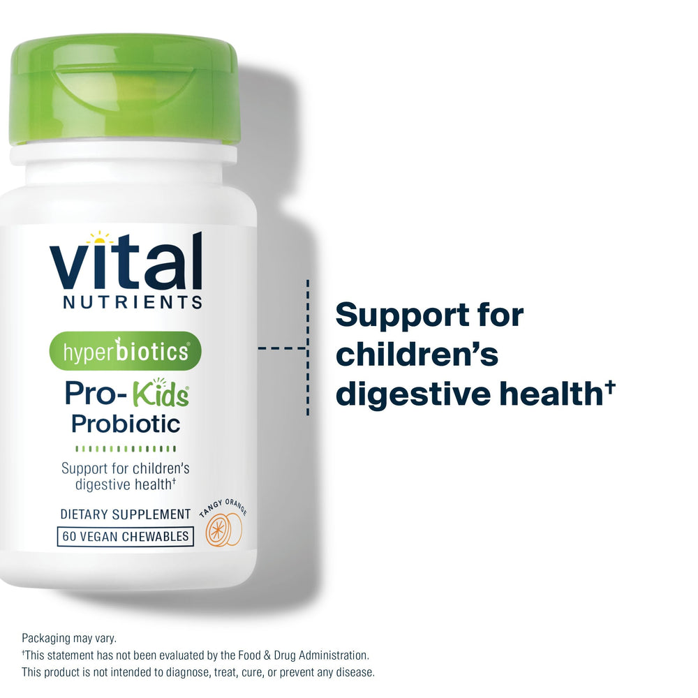 Hyperbiotics Vital Nutrients Pro Kids Probiotic provides 3 billion CFU per serving for gut support.