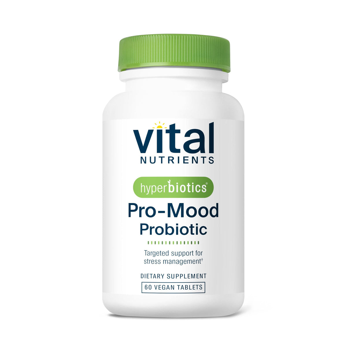 Hyperbiotics Vital Nutrients Pro Mood bottle front showing daily probiotic support for stress