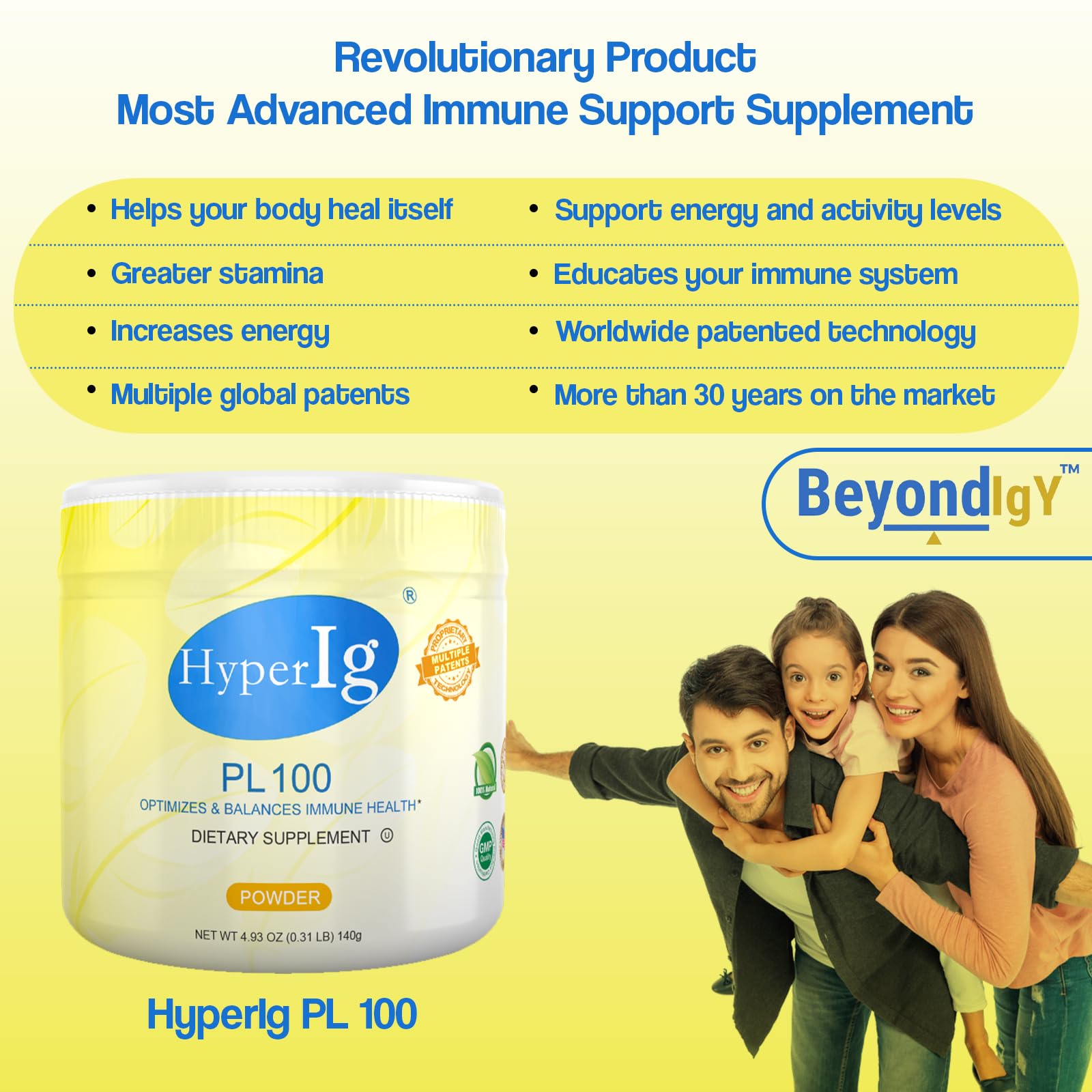 HYPERIG PL-100 gluten-free label highlighting dietary compatibility.