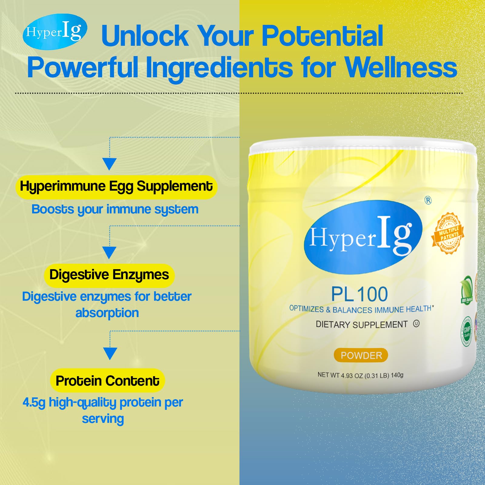 HYPERIG PL-100 smoothie glass showing convenient immune support nutrition.