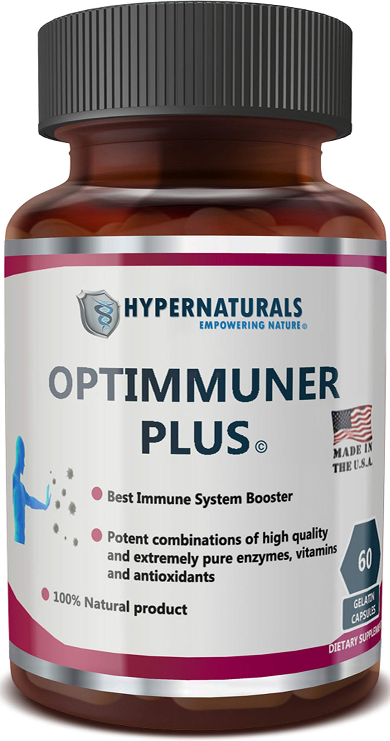 Hypernaturals OPTIMMUNER Plus bottle front view for daily immune support.