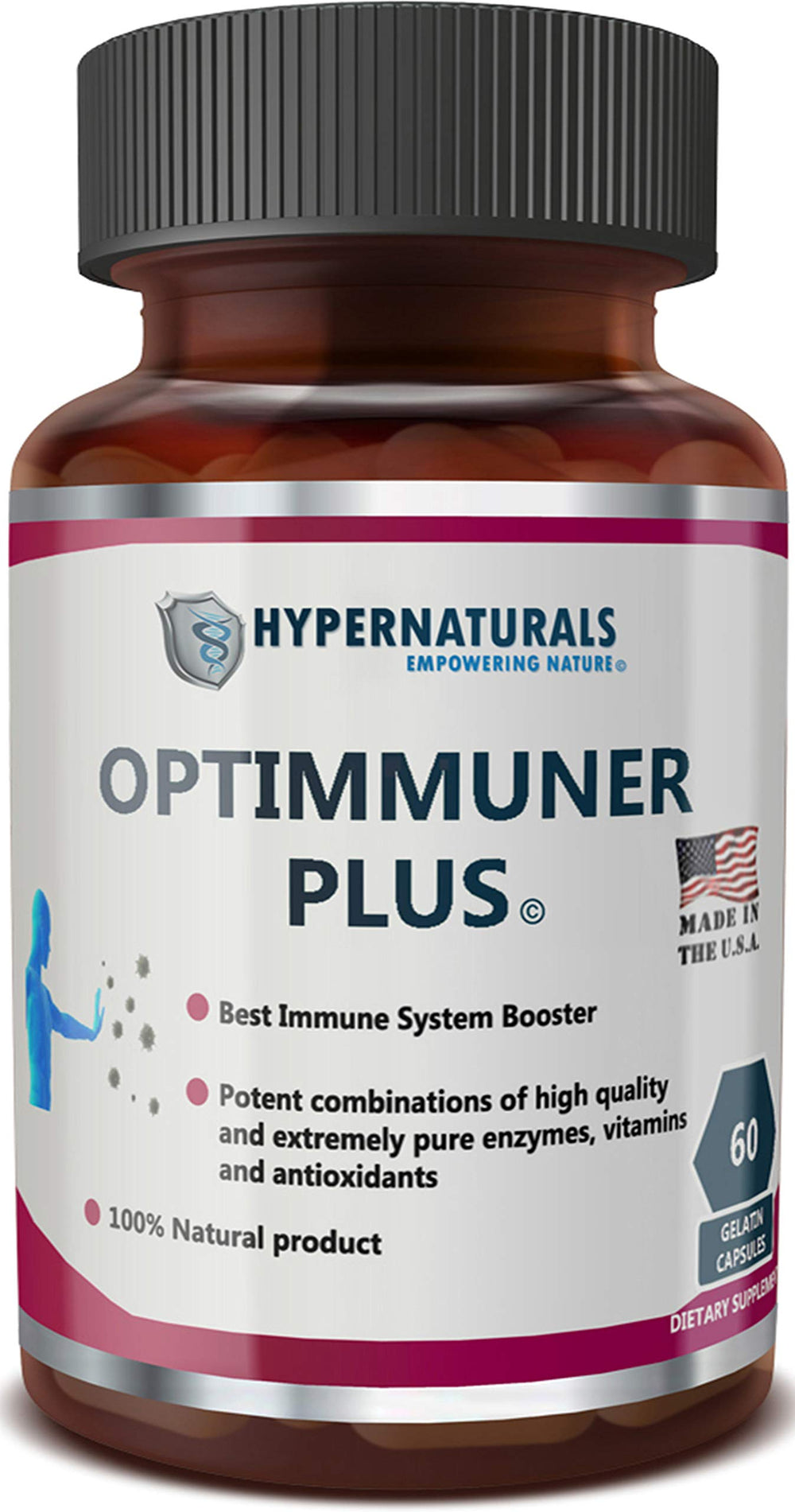 Hypernaturals OPTIMMUNER Plus bottle front view for daily immune support.