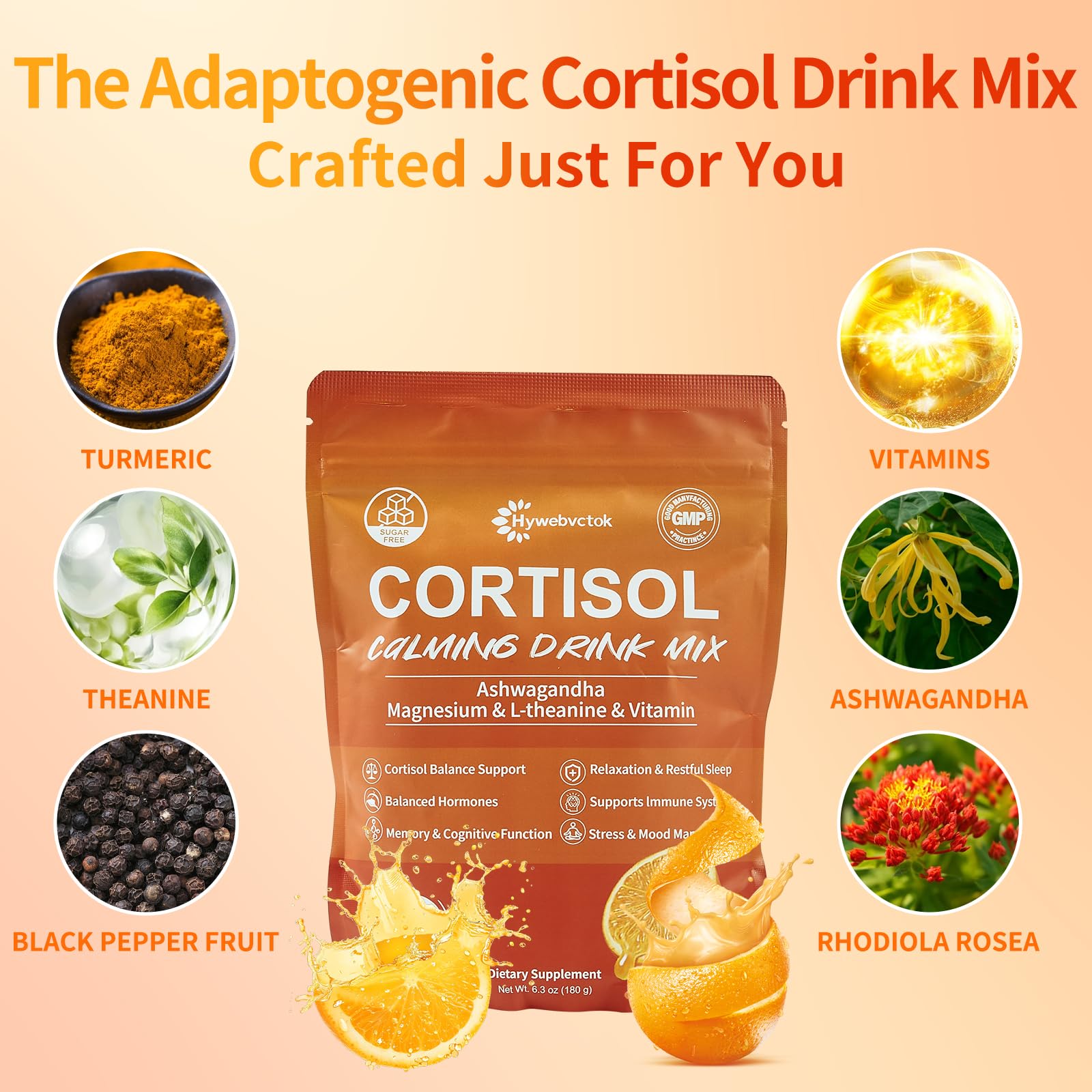Hywebvctok cortisol drink powder stirred into beverage to boost focus