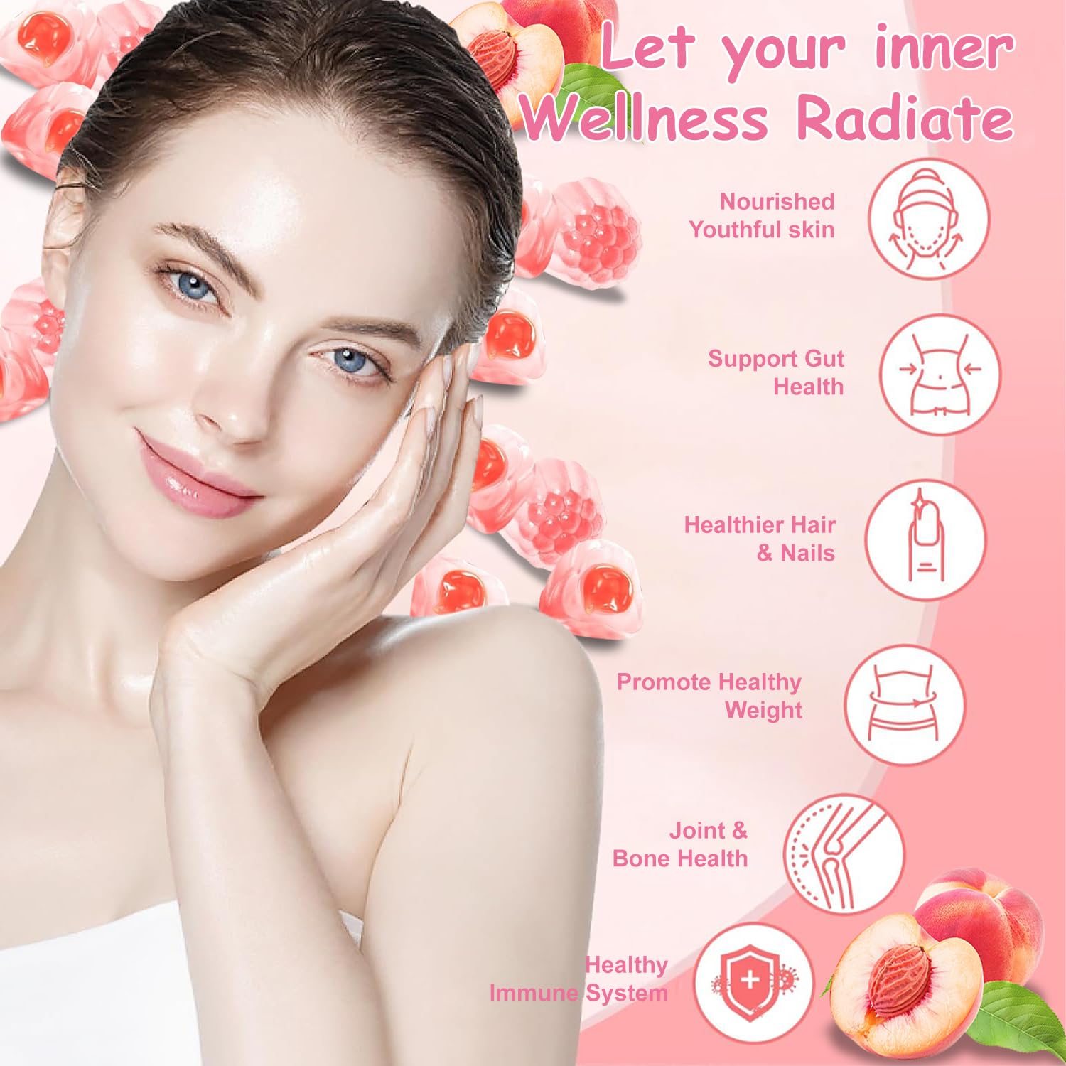 Hywebvctok collagen gummies with liquid-filled core and outer layer for improved absorption.
