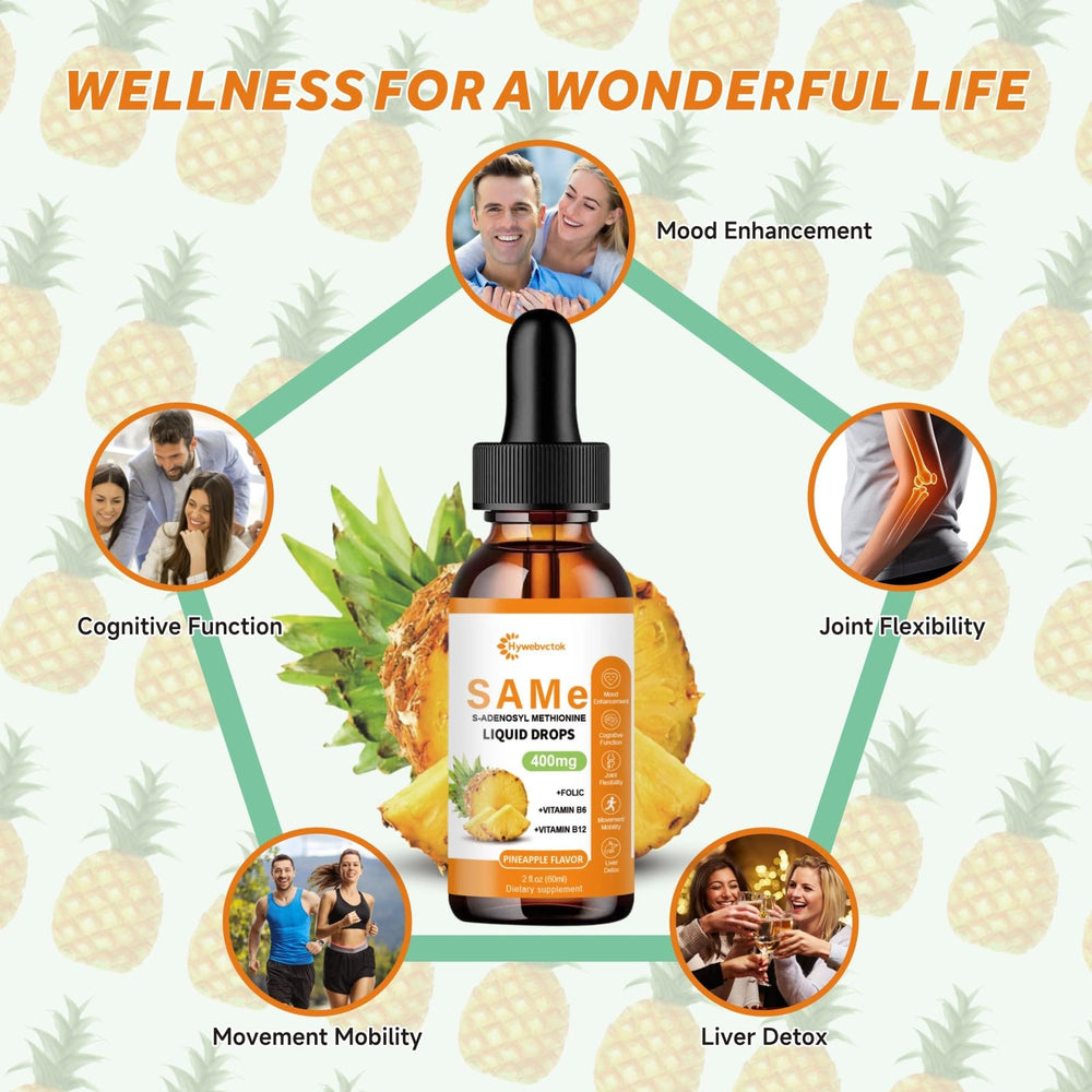 Hywebvctok SAM-E Drops pineapple flavor on packaging layout