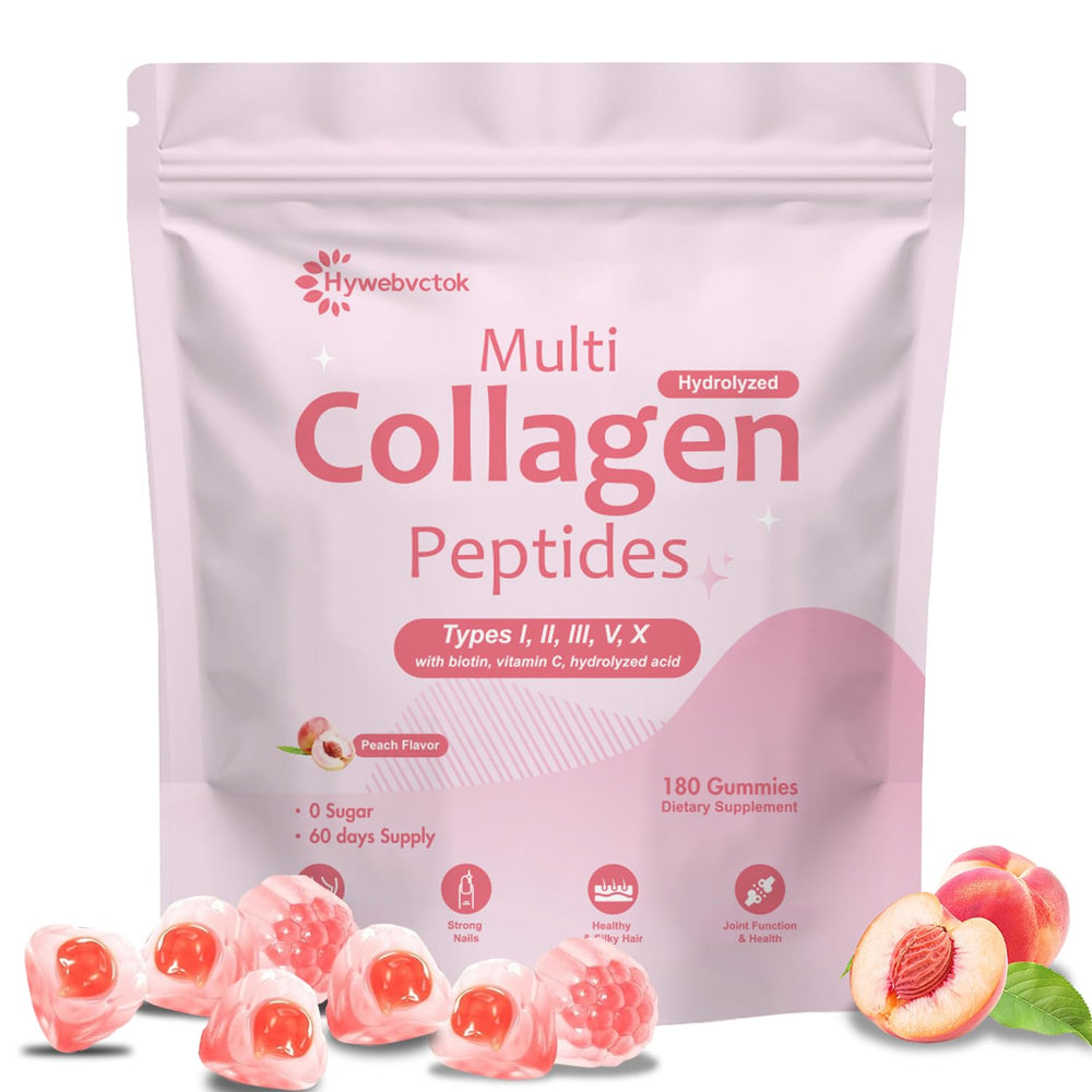 Hywebvctok Marine Collagen Gummies in a peach-flavored bottle for daily beauty support.