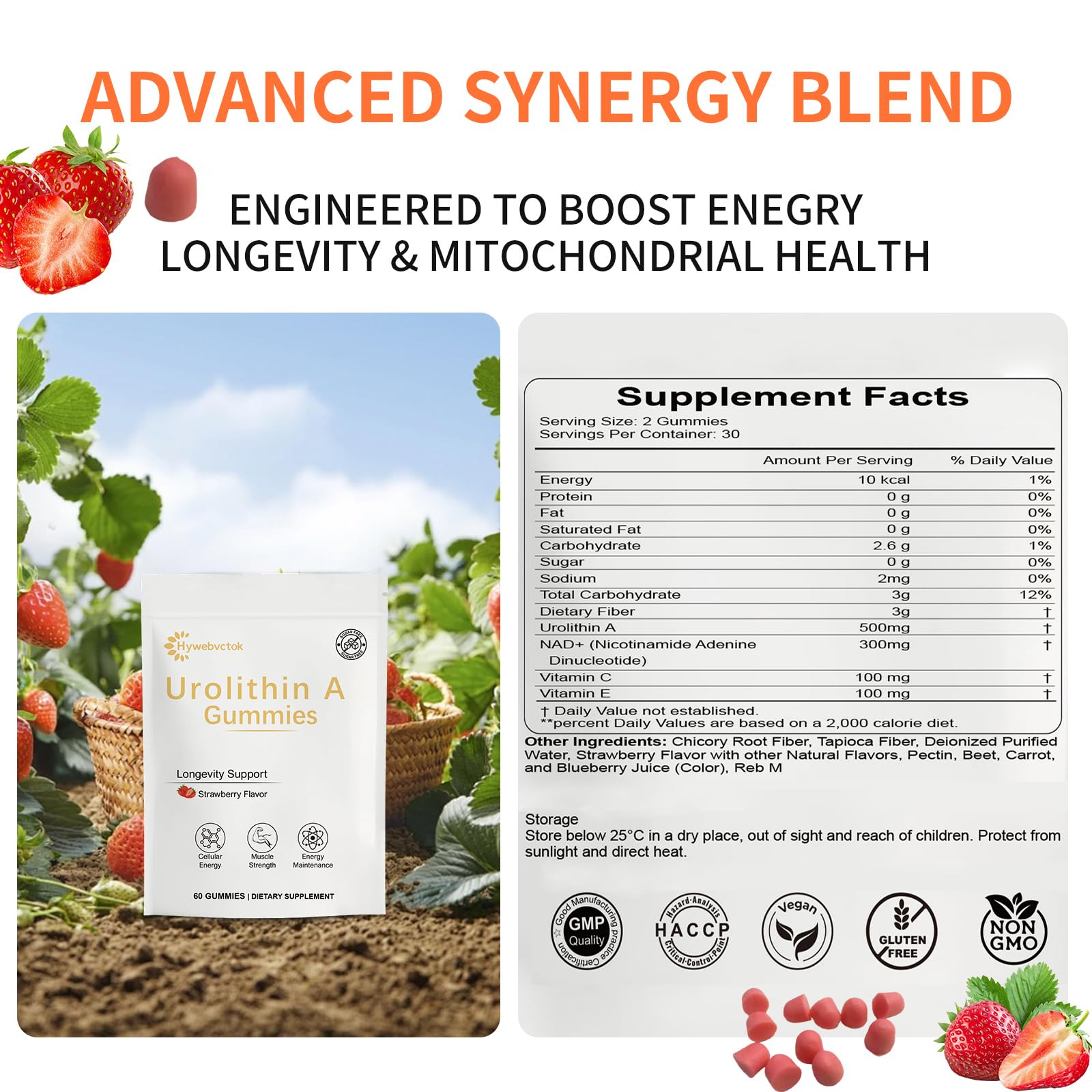 Hywebvctok Urolithin A Gummies 500 mg serving supports cellular energy