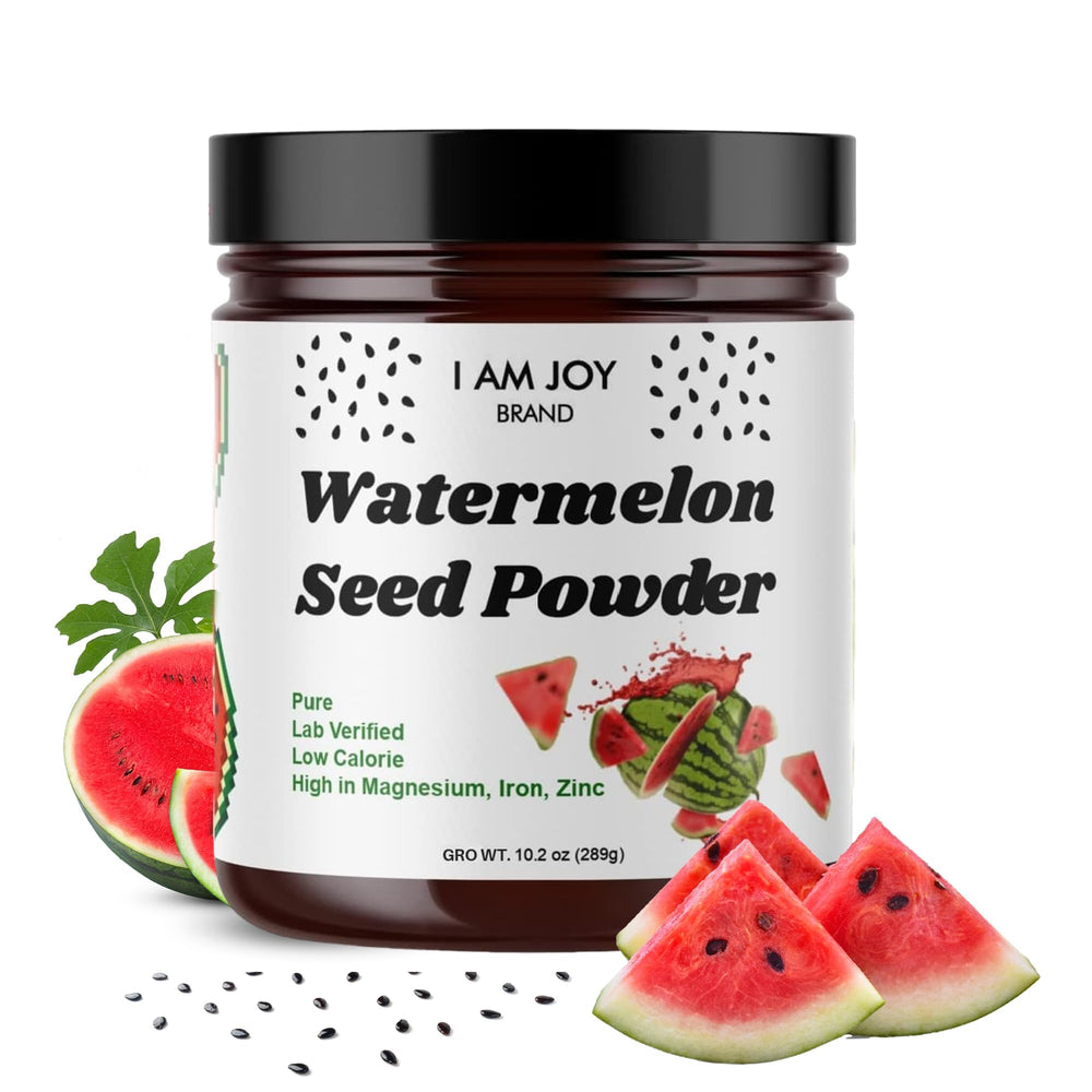 I Am Joy Co. Watermelon Seed Protein Powder packaging, pure and pesticide-free.