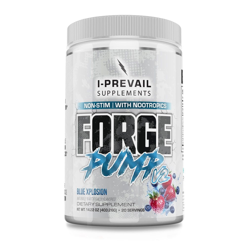 I-Prevail Forge Pump V2 bottle pour highlighting a stimulant-free pump for endurance